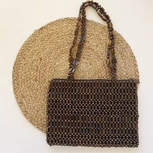 Wooden Beaded Shoulder Bag in Brown
